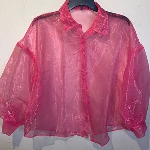 Pink Organza Material Clear Blouse